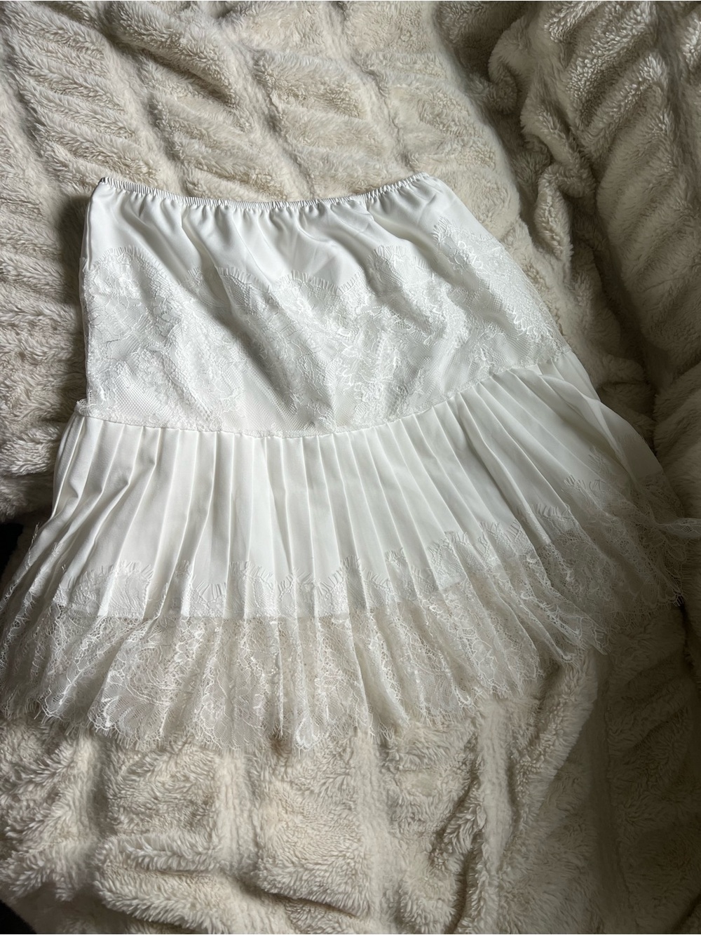 White Lace Pleated Midi Skirt